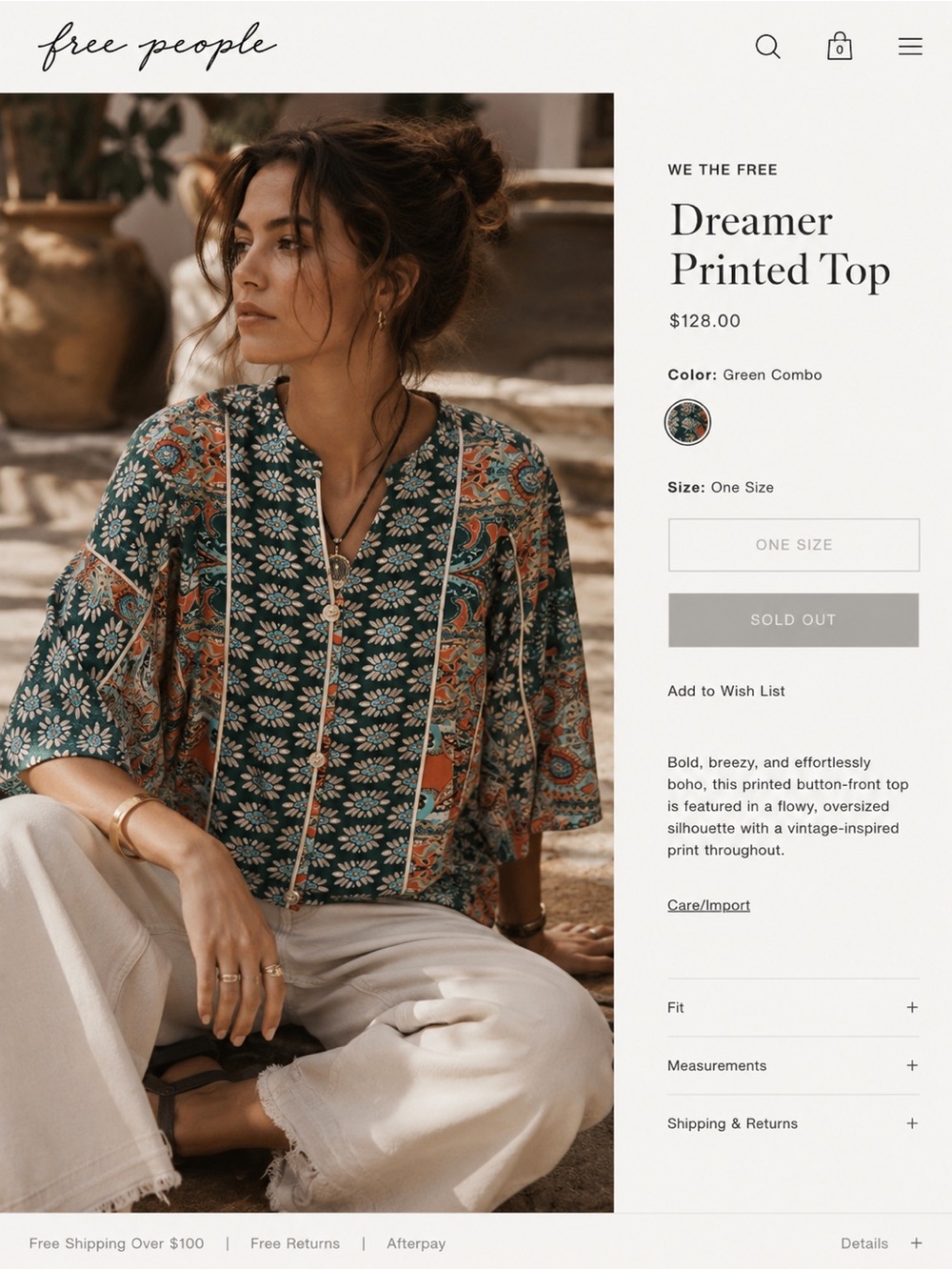 Free People Dreamer Printed Top in Green Combo Paisley